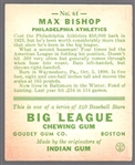 1933 Goudey Baseball- #61 Max Bishop, Phil A's