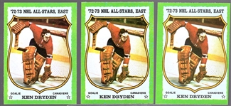 1973-74 Topps Hockey- #10 Ken Dryden, Montreal- 3 Cards