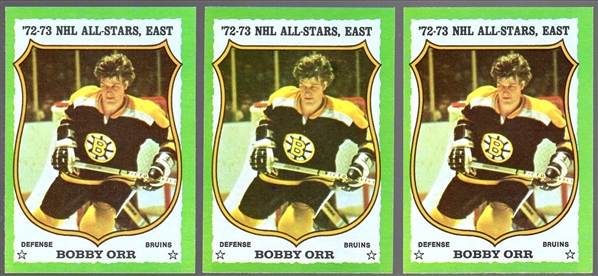 1973-74 Topps Hockey- #150 Bobby Orr, Bruins- 3 Cards
