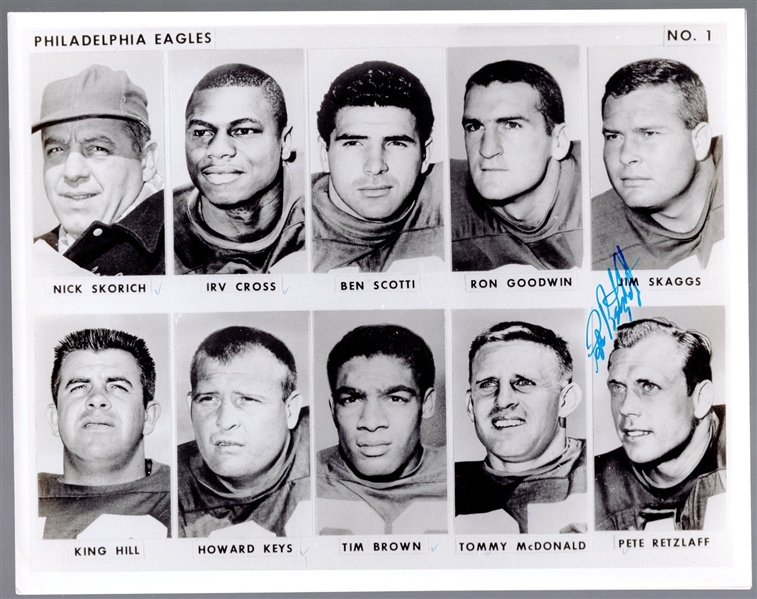 1963 Philadelphia Eagles NFL Team Issued Media Photos- 2 Diff. B/W 8" x 10" Photos- One Autographed by Pete Retzlaff!