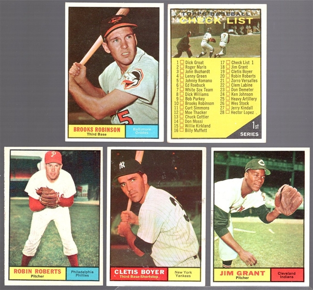 1961 Topps Baseball- 5 Diff