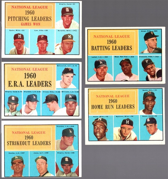 1961 Topps Baseball- 5 Diff NL Leaders