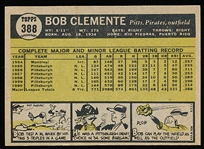 1961 Topps Baseball- #388 Roberto Clemente, Pirates
