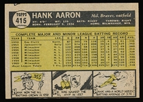 1961 Topps Baseball- #415 Hank Aaron, Braves