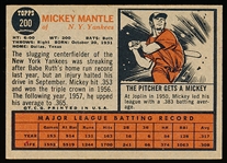 1962 Topps Baseball- #200 Mickey Mantle, Yankees