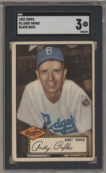 1952 Topps Baseball - #1 Andy Pafko, Dodgers- SGC 3 (Vg)- Black Back Version