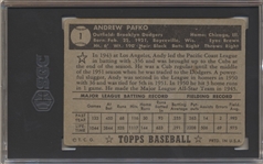 1952 Topps Baseball - #1 Andy Pafko, Dodgers- SGC 3 (Vg)- Black Back Version