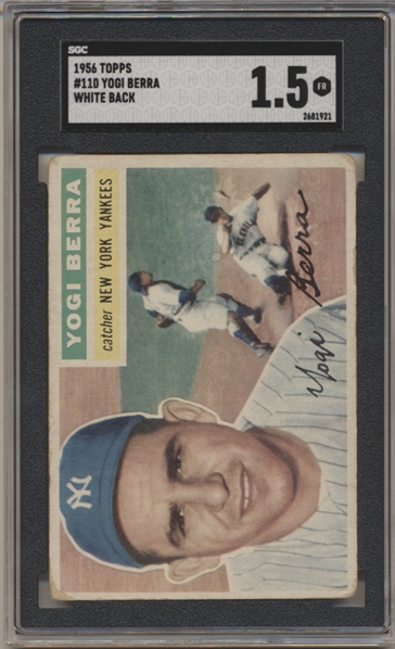 1956 Topps Baseball- #110 Yogi Berra, Yankees- SGC 1.5 (Fair)- White Back
