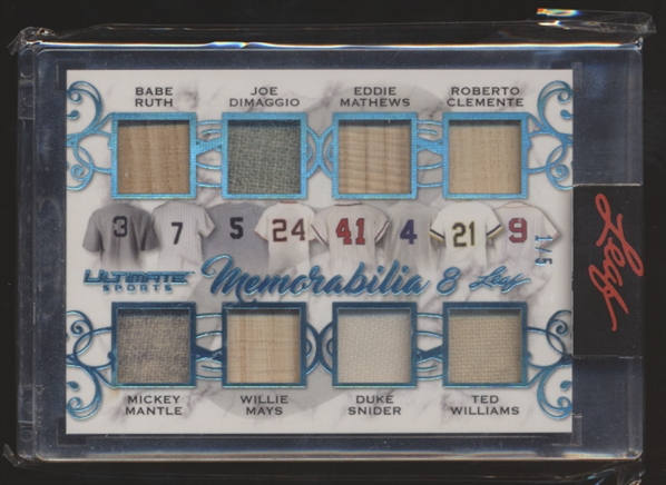 2021 Leaf Ultimate Sports Memorabilia Platinum Spectrum- #UM8-02 Babe Ruth/ Mantle/ DiMaggio/ Mays/ Mathews/ Snider/ Clemente/ Ted Williams- #1/5