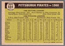 1961 Topps Baseball- #554 Pirates Team- Hi# 