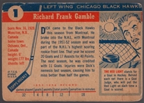 1954-55 Topps Hockey- #1 Dick Gamble, Black Hawks
