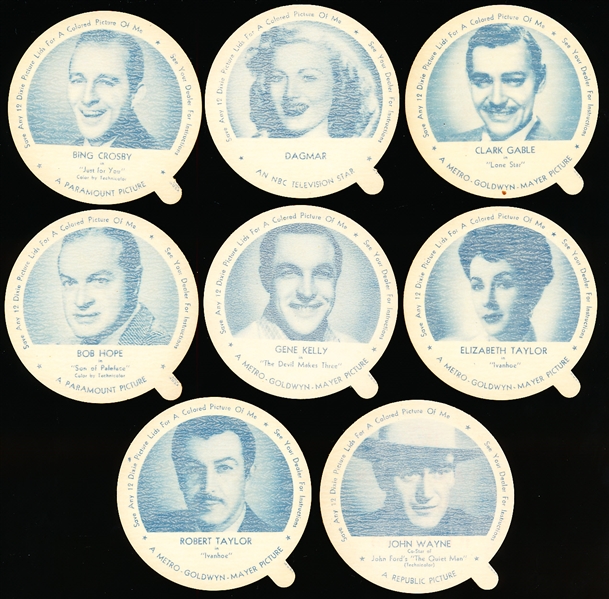 1952 Dixie Nelsons Cloverland Ice Cream Lid Complete Movie, Cowboy, & TV Star Set of 24