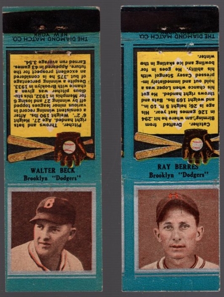 1934 Diamond Match- Baseball “Silver Border" Match Covers- 2 Diff