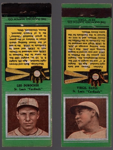 1934 Diamond Match- Baseball “Silver Border" Match Covers- 2 Diff