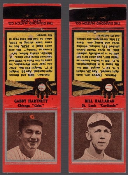 1934 Diamond Match- Baseball “Silver Border" Match Covers- 2 Diff
