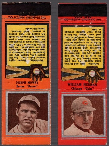 1934 Diamond Match- Baseball “Silver Border" Match Covers- 2 Diff