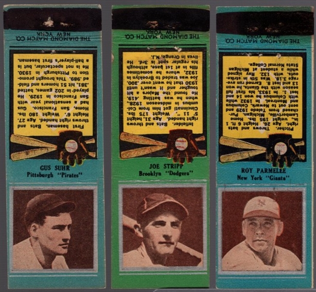 1934 Diamond Match- Baseball “Silver Border" Match Covers- 3 Diff