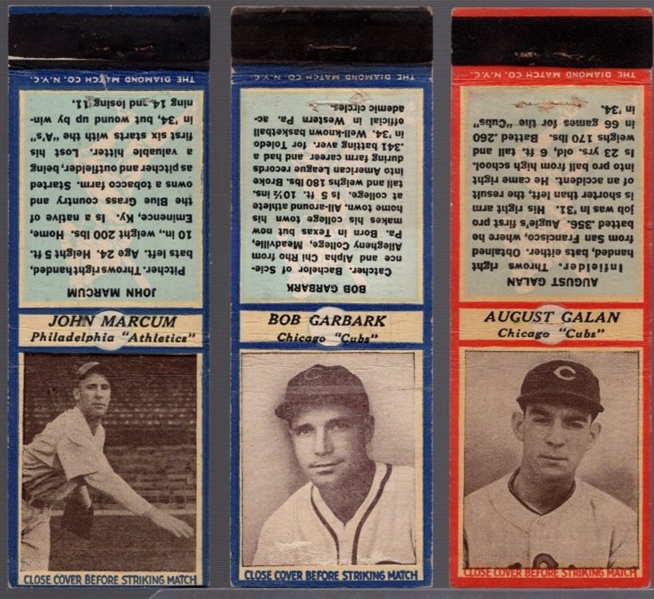 1935-36 Diamond Match- Baseball Match Covers- 3 Diff