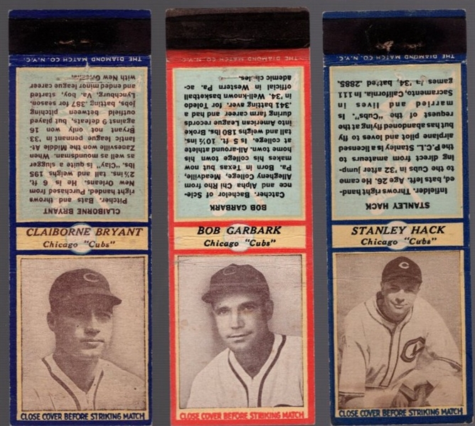 1935-36 Diamond Match- Baseball Match Covers- 3 Diff Chicago Cubs
