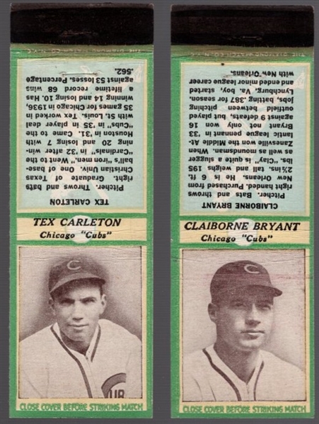 1936-37 Diamond Match- Baseball Match Covers- 2 Diff Chicago Cubs