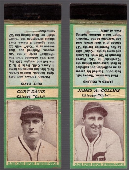 1936-37 Diamond Match- Baseball Match Covers- 2 Diff Chicago Cubs