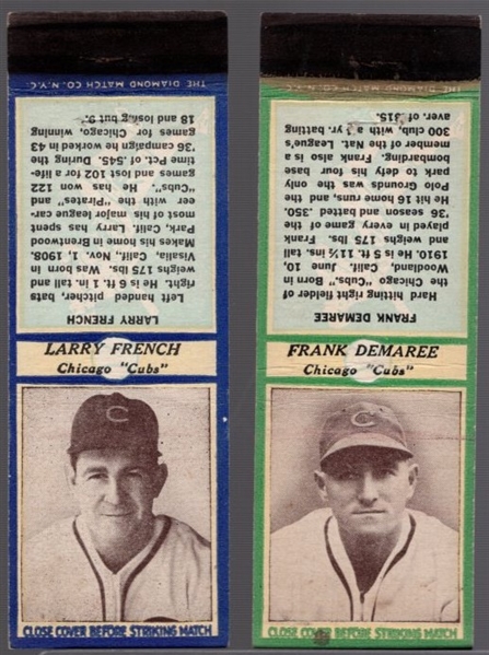1936-37 Diamond Match- Baseball Match Covers- 2 Diff Chicago Cubs