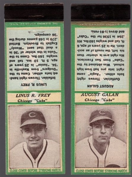 1936-37 Diamond Match- Baseball Match Covers- 2 Diff Chicago Cubs
