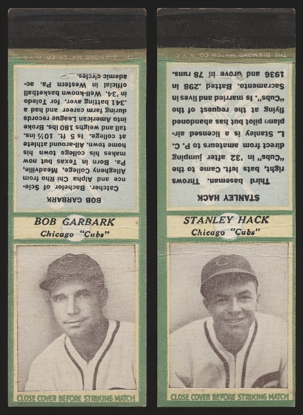 1936-37 Diamond Match- Baseball Match Covers- 2 Diff Chicago Cubs