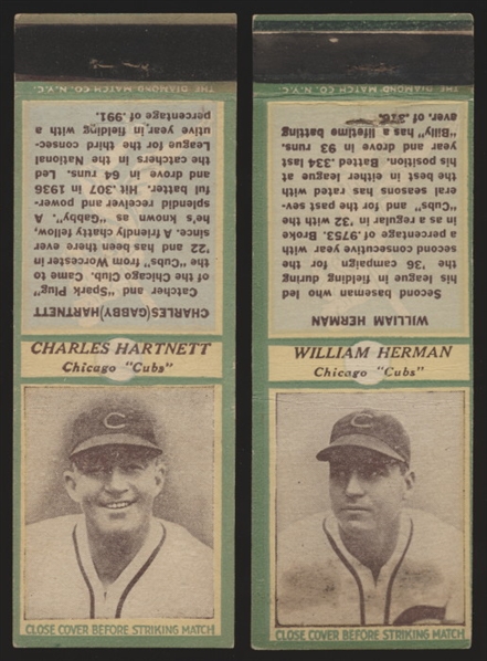 1936-37 Diamond Match- Baseball Match Covers- 2 Diff Chicago Cubs