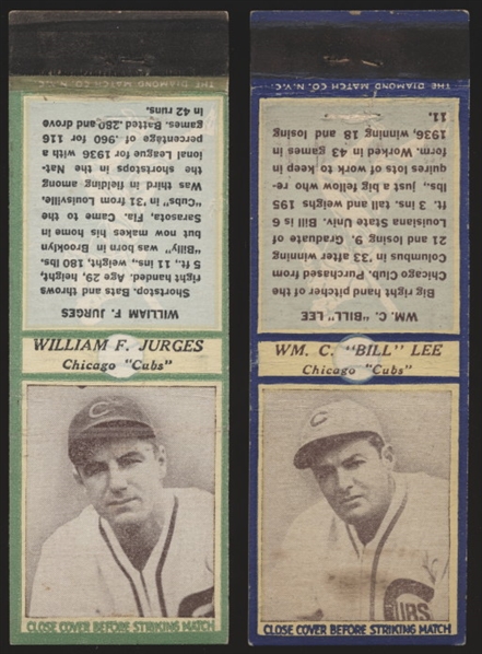 1936-37 Diamond Match- Baseball Match Covers- 2 Diff Chicago Cubs