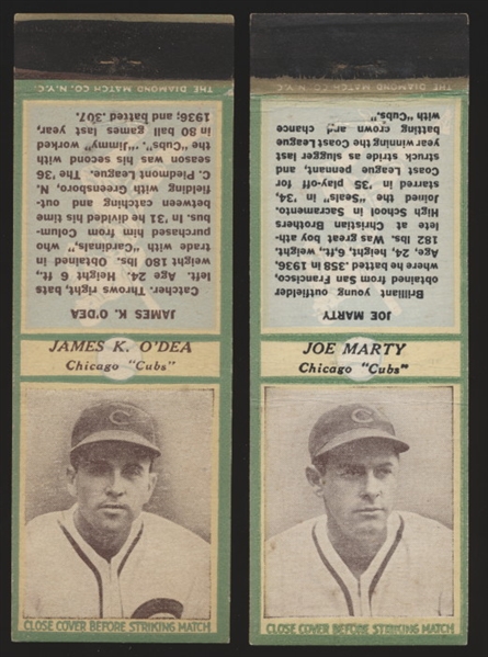 1936-37 Diamond Match- Baseball Match Covers- 2 Diff Chicago Cubs